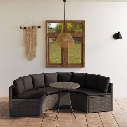 vidaXL - 5-delige - Loungeset - met - kussens - poly - rattan - grijs