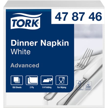 Dinerservet Tork Advanced 1/4 vouw 2-laags 395x390mm 150 vel wit 478746