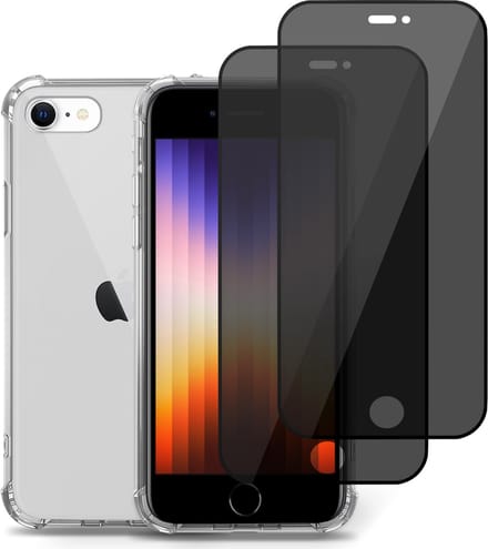 Hoesje geschikt voor iPhone SE 2022 + 2x Privé Screenprotector – Privacy Tempered Glass - Case Transparant