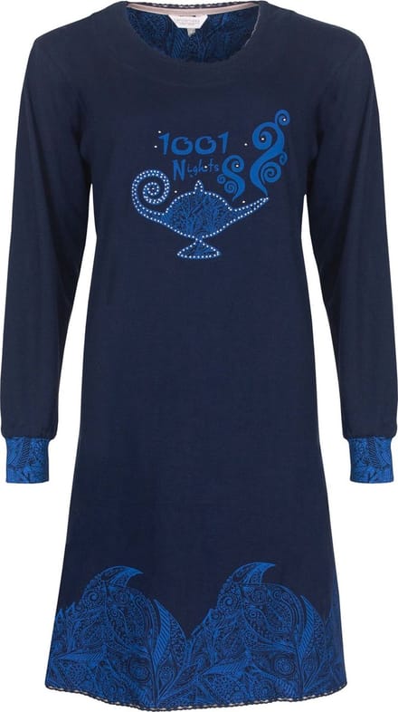 Tenderness Dames Nachthemd - Lange Mouwen - Donker Blauw - Maat M
