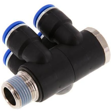 10mm x R3/8'' 4-way Manifold Messing/PA 66 Insteekfitting Buitendraad Draaibaar NBR