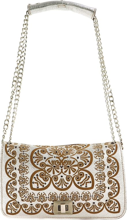 CATERINA LUCCHI Leren Schoudertas Koppeling Peperomia Pochette Argento + T / Cognac Zilverkleurig
