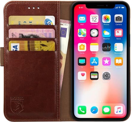 Rosso Element Hoesje Geschikt voor Apple iPhone X Book Cover Bruin
