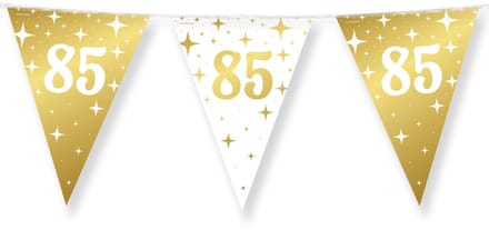 BTH – Slinger 85 Jaar – Wit-Goud – Verjaardag Versiering – Happy Birthday Feest – 5 Jaar versiering – 10m