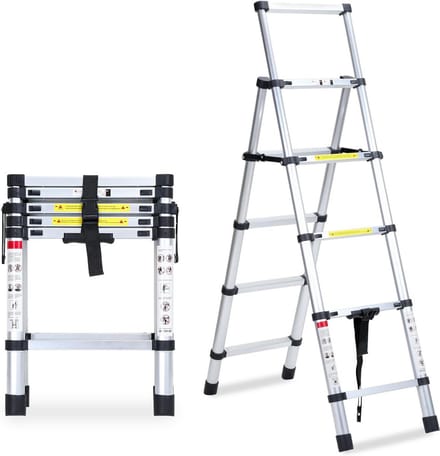 Inklapbare Telescopische Ladder 1,7 m + 2,0 m - Multifunctionele Aluminium Vouwladder met A-frame en 5 + 6 Treden