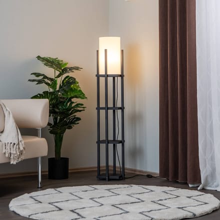 Opviq Vloerlamp 8111 zwart, plank, stoffen kap wit
