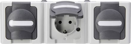 Kopp 131356005 BlueElectric Compleet Wandcontactdoos met randaarde en klapdeksel spatwaterdicht Grijs 3-voudig