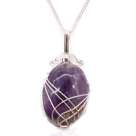 Swirl Wrapped Gemstone Necklace - Amethist