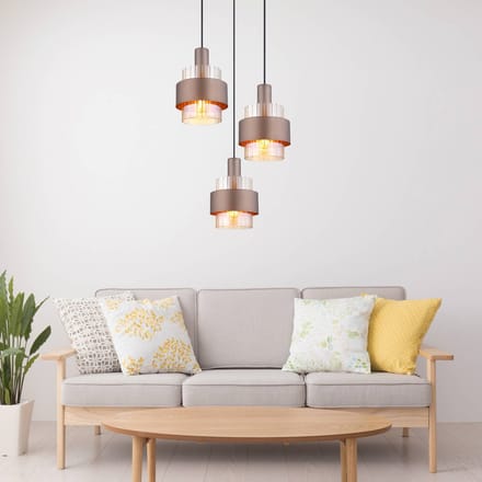 Globo Hanglamp Milley, Ø 45 cm, bronskleurig, 3-lamps, metaal