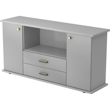 KAPA SB | Dressoir | met deuren + laden - Grijs/Zilver Greeplijst kunststof