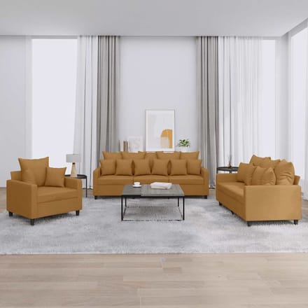 vidaXL - 3-delige - Loungeset - met - kussens - fluweel - bruin