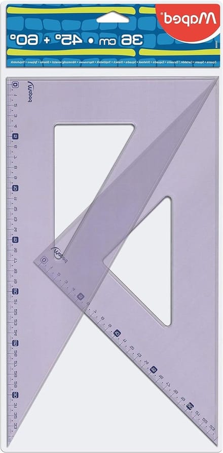 Geometrisch paar - Tekendriehoek set - Tekenen en meten - Robuust ontwerp - 36 cm - Transparant