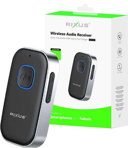 Rixus RXBT33 Bluetooth 5.0 And AUX Receiver Black Silver