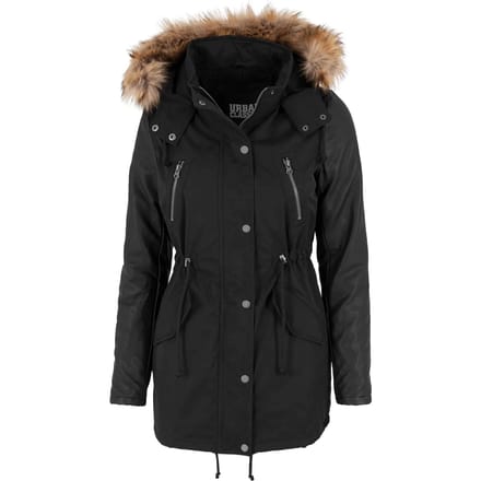 Urban Classics - Leather Imitation Sleeve Parka jas - L - Zwart