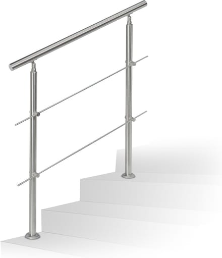 Trapleuning - 1,0 m - rvs - 2 palen - 2 dwarsbalken - binnen - buiten - modern - zilver