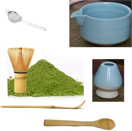 Nivard Matcha Set - Starterkit - Klopper - Matcha Thee Set - Matcha Whisk - 6 stuk - Blauw