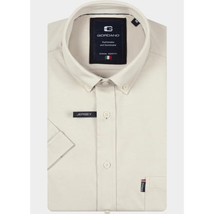 Giordano overhemd korte mouw heren Beige Alfa Short Sleeve Button Down 616078/82