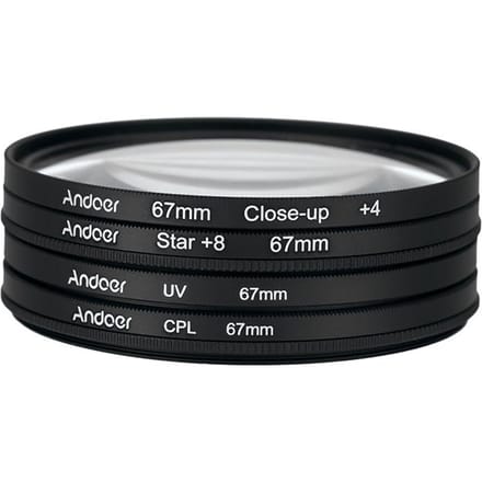 Andoer 67mm UV + CPL + gros plan + 4 + étoile Kit de filtre circulaire à 8 points filtre polarisant circulaire 67 mm black