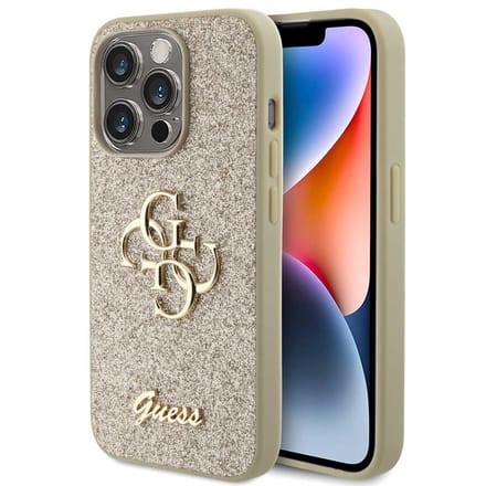 Guess 4G Logo Glitter Back Case - Geschikt voor Apple iPhone 15 Pro (6.1") - Goud