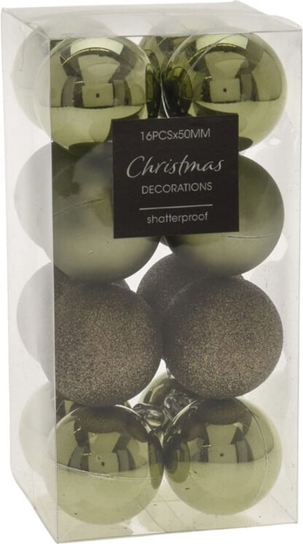 Christmas Decoration Kerstballen - 16st - kunststof - mix groene tinten - 5 cm - mix groen