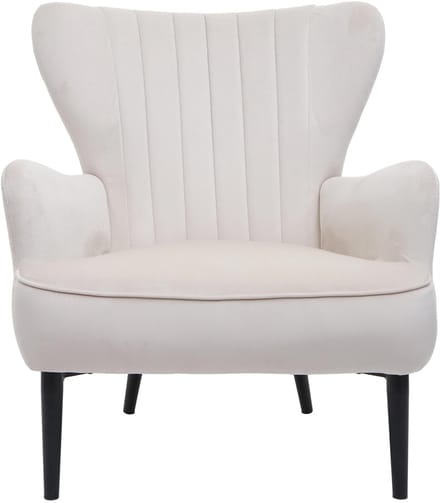 Loungestoel MCW-K37, cocktailstoel, gestoffeerde stoel, fluweel (280 g/m²) ~ crèmebeige