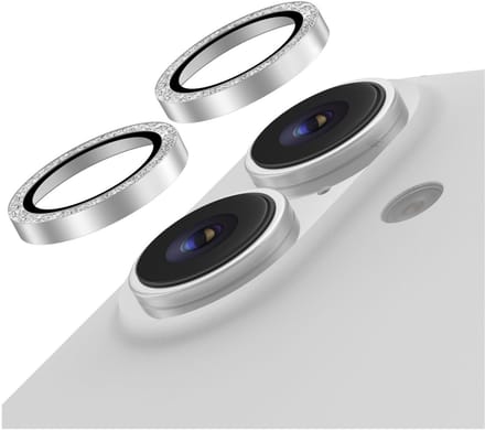 AVY Camera Lens Protector Rings | Geschikt voor Apple iPhone 17 / 16 / 16 Plus | Camera Lens Protector Glas | Schokbestendig | Krasbestendig | met Applicator | Glitter Zilver