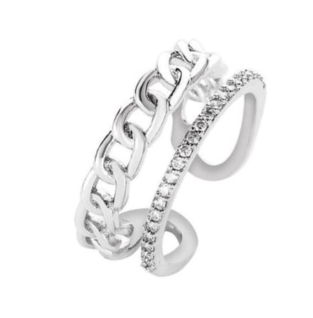 2 Rijen chain steentjes ring | zilver gekleurd