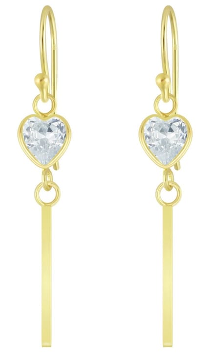 Joy|S - Zilveren classic hart oorbellen met bar (staaf) - gold plated