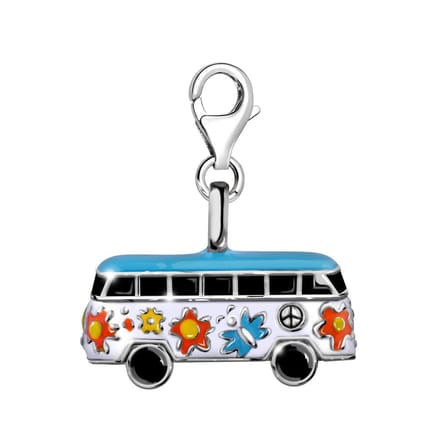 Quiges - Charm Bedel Hanger Hippie Bus Sixties Groot - Dames - Verzilverd - QHCP004