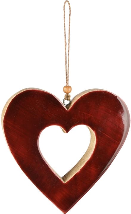Dekoratief | Hanger hart, bordeaux/naturel, hout/email, 14x2x14cm | A258008