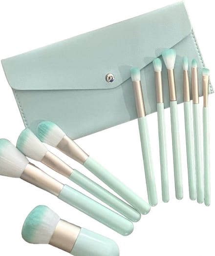 Kwalitatieve - Vegan - Make- up borstel - set - 10 stuks - met zakje - groen - accessoires