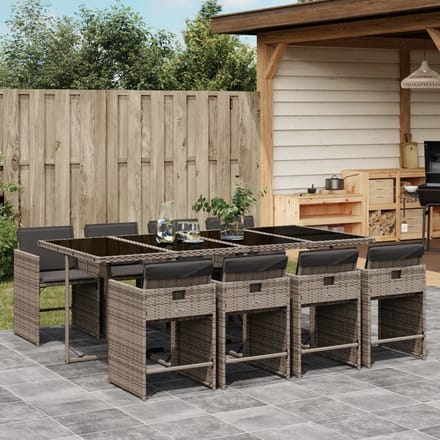 vidaXL - 9-delige - Tuinset - met - kussens - poly - rattan - grijs