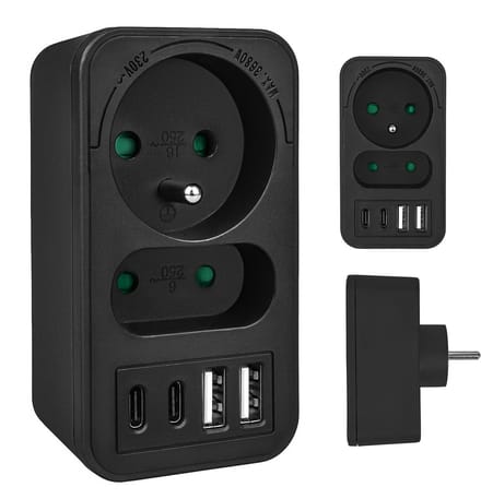 Maclean MCE249 F/W - Stekker - stroomaansluiting x2 + 4xUSB, splitter met 2 aansluitingen, 2xUSB A, 2xUSB C PD 20W, 1x16A + 1x6A