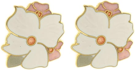 Behave - Oorclips dames - bloemmotief - wit en roze - 2 cm