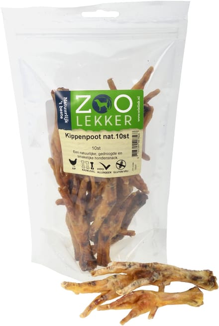 Zoolekker Kippenpoot - hondensnack - naturel 10 stuks