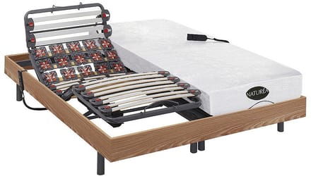 Vente-unique Bed met elektrische lattenbodem stof natuurlijk licht 2 x 80 x 200 cm