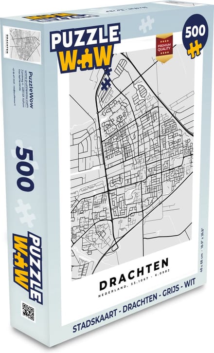 Puzzel Stadskaart - Drachten - Grijs - Wit - Legpuzzel - Puzzel 500 stukjes - Plattegrond