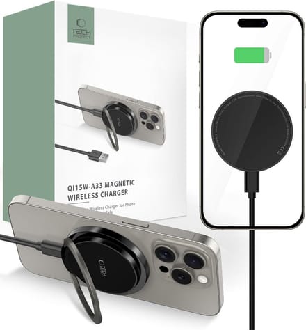 Tech-Protect QI15W-A33 Inductive Charger with MagSafe and Stand with USB-A / USB-C Cable - Black