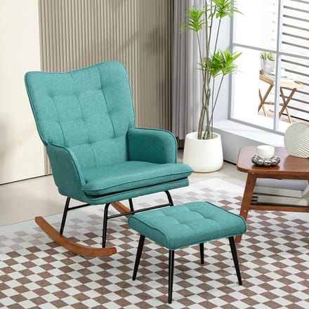 Sweiko Schommelstoel - Hoge rugleuning - met Hocker - Polyester - Maximale belasting 130 kg - Mintgroen