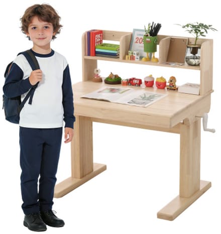 Kindertafel – Hoogteverstelbaar Massief Hout – Kantelbaar Blad 0°-43° – Opbergruimte – Veilig – Vanaf 6 Jaar