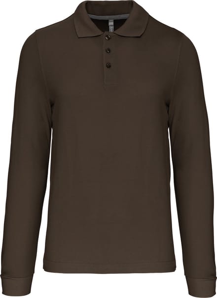 Herenpoloshirt met knopen en lange mouwen Dark Khaki - M