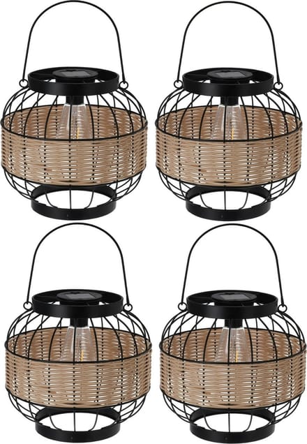 Pro Garden Lantaarn - 4x - solar - metaal - 24 x 24 cm - tuinverlichting - ophangbaar