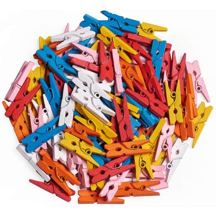 VBS Mini houten clips "2 cm", 100 stuks - Kleurrijke