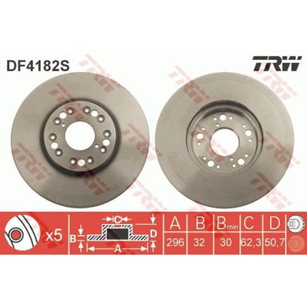 Remschijf TRW LUC DF4182S voorkant, geventileerd, 1 Stuk
