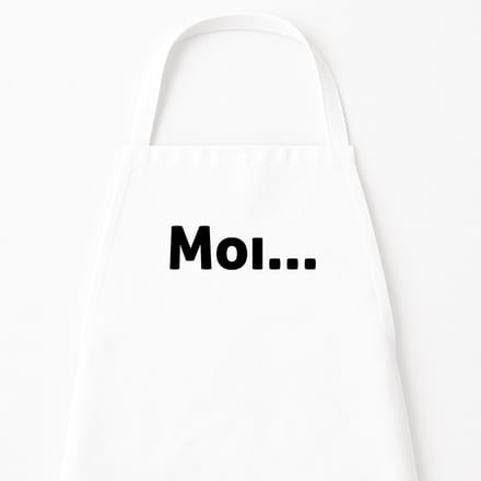 Go Mama - Keukenschort “Moi?” – Grappig kookschort – One Size – Verstelbaar – Wit – Humor cadeau – Origineel cadeau
