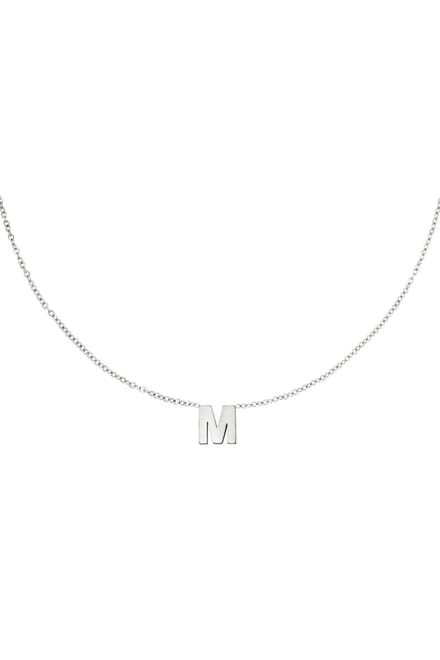 Edelstalen ketting initiaal M Zilver Stainless Steel