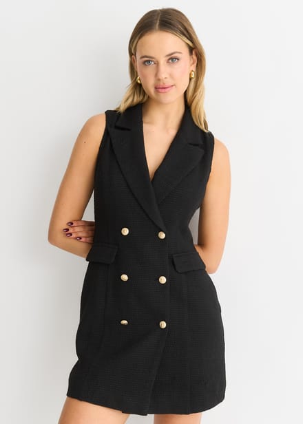 Zwart dubbel borststuk blazer mini jurk