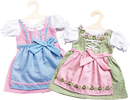 Heless poppenjurk dirndl groen roze 28-33 cm traditioneel speelgoed.