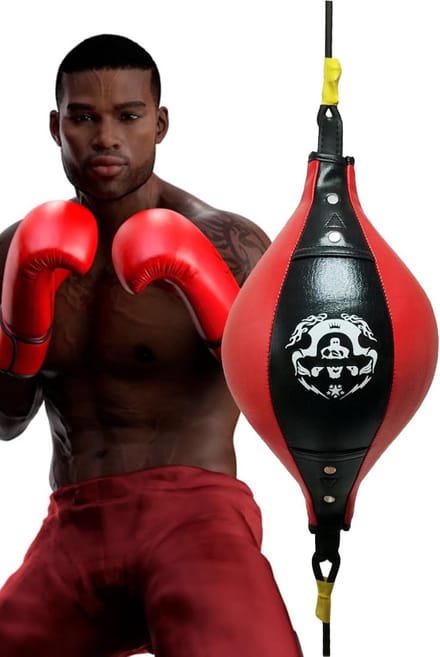 Speed Bag - Bokszak Bal - Thuis Workout - Verstelbare Elastische Band - 38 x 18 cm - Zwart Rood