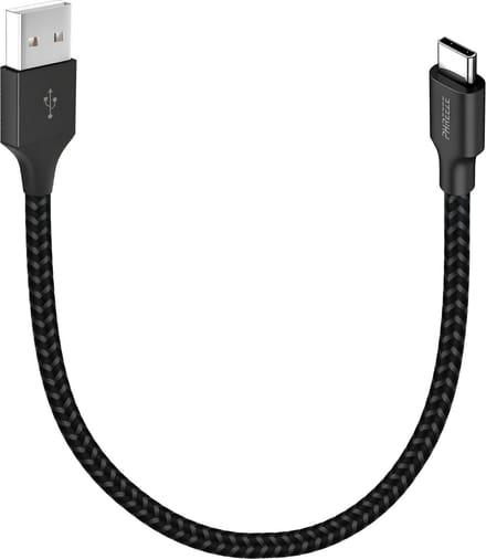 Usb C naar usb A kabel - 30cm kort - Oplaadkabel auto - Stevige nylon usb C kabel - Zwart - Phreeze